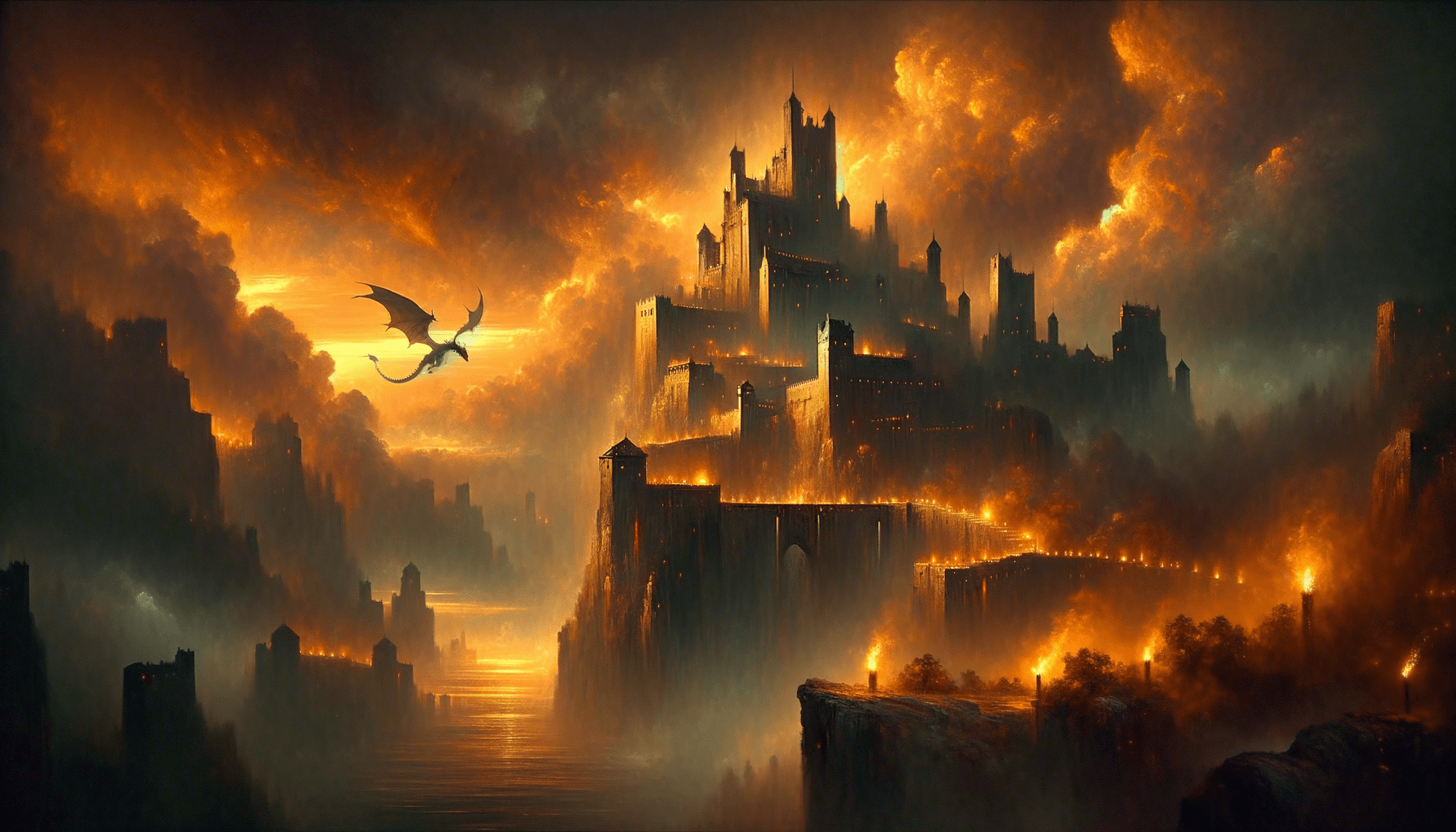 Medieval castle at dusk